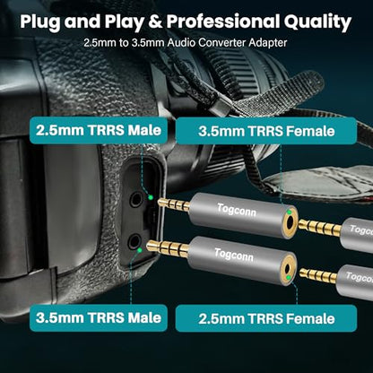 2.5mm to 3.5mm TRRS Adapter 2 Pack,2.5mm Male to 3.5mm Female/3.5 mm Male to 2.5 mm Female Audio Jack Converter Connector Stereo/Mono Auxiliary Plug for phones, Headphone, Tablets Support Mic Function - style: 2 Pack