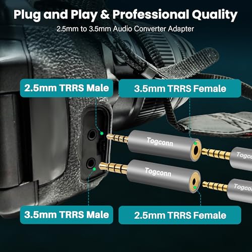 2.5mm to 3.5mm TRRS Adapter 4 Pack,2.5mm Male to 3.5mm Female/3.5 mm Male to 2.5 mm Female Audio Jack Converter Connector Stereo/Mono Auxiliary Plug for phones, Headphone, Tablets Support Mic Function - style: 4 Pack