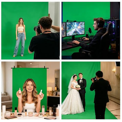 3.2x6.5FT Green Screen Backdrop Kit with Carrying Bag & Clips, Adjustable Aluminum Alloy Backdrop Crossbar T-Shape Bracket Studio Background Stand for Photography, Photoshoot ，Live Streaming