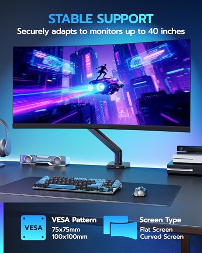 ARES WING Heavy Duty Single Monitor Arm - Fully Adjustable Monitor Mount for 17"-40" Ultrawide Screens up to 26.4 lbs with Clamp/Grommet Desk Mount and USB A/C, 75/100 Vesa Mount, Black - color: Black, style: With USB