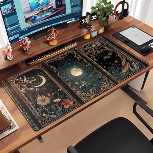 Celestial Lunar Nature Tarot Card Desk Mat 31.5''X15.7'' Dark Green Desk Pad Moon Botanical Floral Large Mouse Pad Extended Gaming Mousepad XXL Keyboard Mouse Mat for Computer Laptop Gamers - color: Celestial Lunar Nature