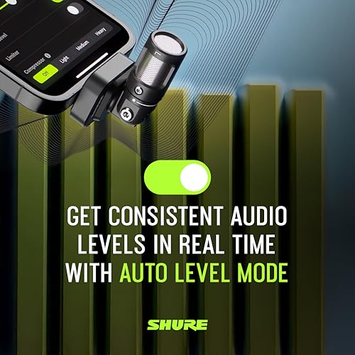 Shure MV88 USB-C Microphone for Mobile Recording, Portable Mic for Vlogging with Auto Level Mode, Real-Time Denoiser for Smart Noise Cancelling & 4 Polar Patterns, Black