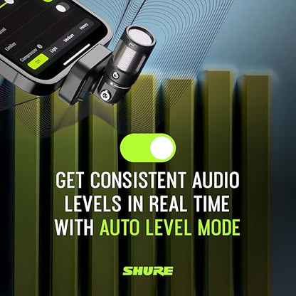 Shure MV88 USB-C Microphone for Mobile Recording, Portable Mic for Vlogging with Auto Level Mode, Real-Time Denoiser for Smart Noise Cancelling & 4 Polar Patterns, Black