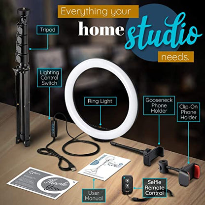 GearLight 12" LED Ring Light Stand and Phone Holder - Selfie Light Tripod w/Adjustable Height and Lighting Modes for TikTok, YouTube, Zoom, Video Recording, Computer, Makeup & Photography - size: 12" with Tripod
