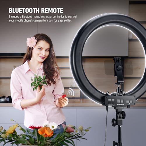 NEEWER 55W 18"/45cm Ring Light Kit [New Version], 5600K Dimmable LED Ringlight Tripod Stand Phone Holder for iPhone Selfie Makeup Lash Tattoo Studio Photo Video Recording Photography Lighting, RL-18