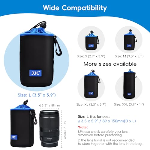 JJC Drawstring Neoprene Camera Lens Pouch Case, Protective Lens Bag for Mirrorless Lenses Up to 3.5 x 5.9 (D X H) for Canon RF 24-240mm EF-S 18-55mm f/3.5-5.6 Ni 55-200mm f/4-5.6G and More - size: L (3.5" x 5.9")