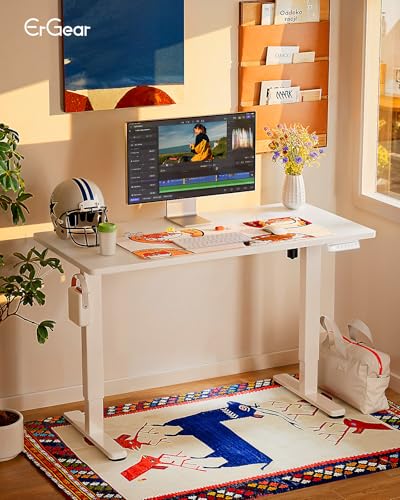 ErGear Height Adjustable Electric Standing Desk, 48 x 24 Inches Sit Stand up Desk, Memory Computer Home Office Desk, White - color: White, size: 47.2 X 23.6 Inches