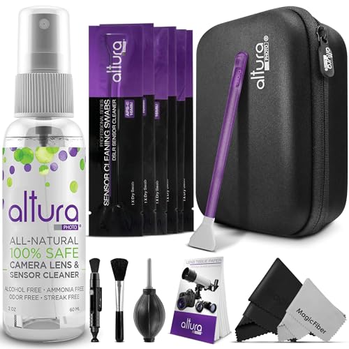 Altura Photo Camera Cleaning Kit - APS-C Lens & Sensor Cleaner with All-Natural Solution, 16mm Factory-Sealed Swabs, Pen, Blower, Brush, Cloths & Hard Case for Canon Nikon Sony DSLR Mirrorless - style: APS-C