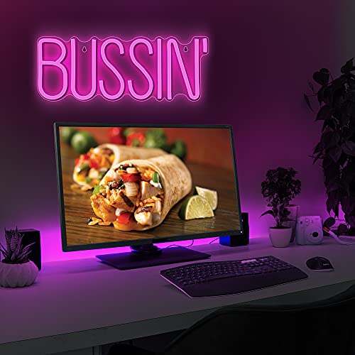 Lumoonosity Bussin Neon Sign - Meme Bussin Led Neon Lights for Gamers/Streamers/Influencers – Cool Trendy Led Signs with On/Off Switch for Wall, Bedroom, Game Room Decor - 16.9 x 6.5-inch - style: BUSSIN PINK