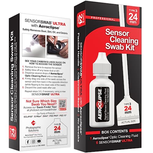 Sensor Cleaning Swab Kit - Aeroclipse Non-Flammable Optic Cleaning Solution (0.5oz/15ml) + Type-3 Sensor Swab Ultra 24mm (Pack of 6) - for Full Frame CMOS and CCD Sensors - Dust & Oil Remover - size: 24mm