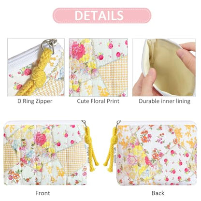 Cotton Quilted Floral Coin Purse Digital Camera Pouch with Cute Prints Zipper for Women Girls (YELLOW DISTY PATCH) - color: YELLOW DISTY PATCH