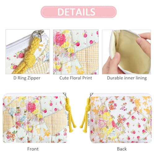 Cotton Quilted Floral Coin Purse Digital Camera Pouch with Cute Prints Zipper for Women Girls (YELLOW DISTY PATCH) - color: YELLOW DISTY PATCH