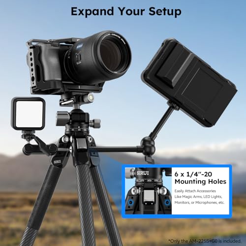 SIRUI Carbon Fiber Travel Tripod, 50" Compact Lightweight Backpack Tripod with Low Profile Ball Head with Quick Release Plate for Arca, 6 Mounting Points for Camera and Phone, AM-225S+G0 - size: AM-225S+G0