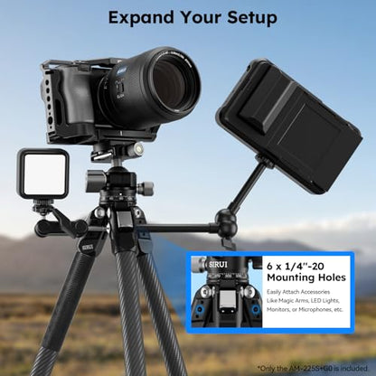 SIRUI Carbon Fiber Travel Tripod, 50" Compact Lightweight Backpack Tripod with Low Profile Ball Head with Quick Release Plate for Arca, 6 Mounting Points for Camera and Phone, AM-225S+G0 - size: AM-225S+G0