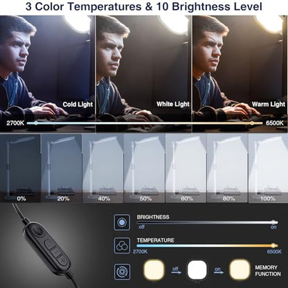 Lighting for Video Calls, 30 Light Modes Video Conference Light, Desk Ring Light with Stand for Webcam, Meetings, Live Stream, Home Office. CRI 97.8 - color: White