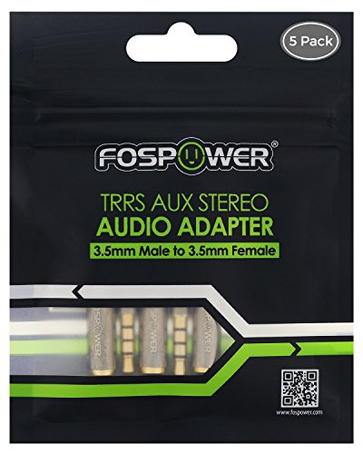 FosPower 3.5mm Male to Female Auxiliary Stereo Audio Headphone Jack AUX Adapter, 4-Conductor TRRS for iPhone, Smartphones, Tablets, Speakers, Microphone & Card Readers (5 Pack) - size: 5 Pack