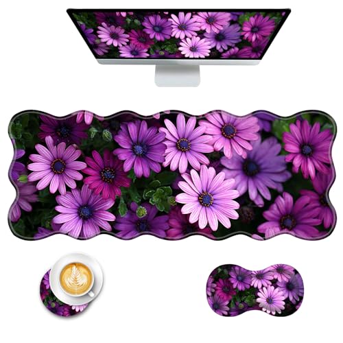 Mouse Pad with Wrist Support + Desk Mat + Coaster 3 in 1 Set, XL Large Gaming Mousepad Ergonomic Mouse Pads for Desk Computer Laptop Office,African Daisy - color: African Daisy, size: 3 Pcs-XL