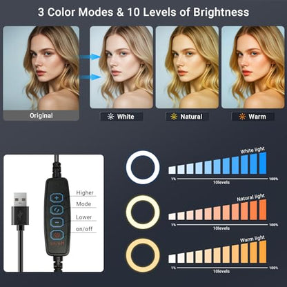 Ring Light for Desk, Portable Streaming Lights for Video Recording, 5’’ Halo Lighting with Stand for Selfie, Travel, Meetings, Makeup, Content Creators, Photography