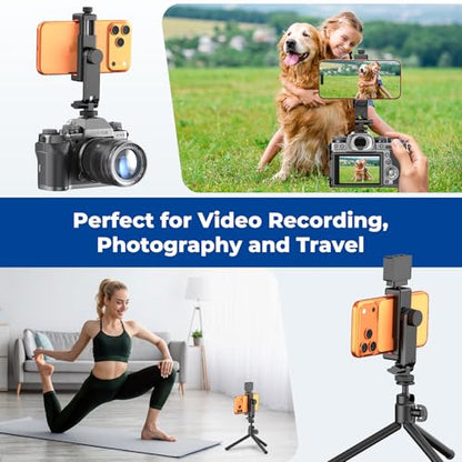 Ruittos Phone Tripod Mount with Remote Controller, New Universal Smartphone Mount Adapter with Cold Shoe, 360° Rotates Cell Phone Clip Clamp Holder, Compatible with iPhone, Samsung and All Phones