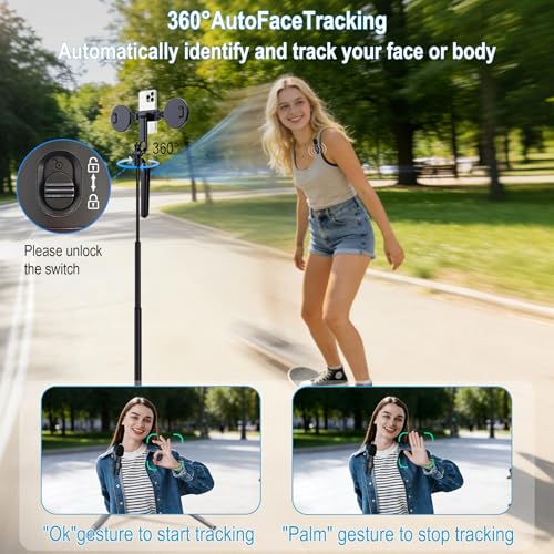 71" Content Creator Essentials Vlogging Kit - 2 Lights & 2 Mics, 360° Rotating Auto Face Tracking Tripod for iPhone/Android/Camera with Wireless Remote, No App for Vlog, Live, Video Record