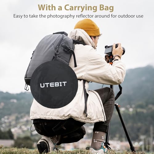 UTEBIT 35"x47" Photography Reflector with Stand, Include Clamp&Carrying Bag | 5-in-1 Oval Foldable Reflector, Translucent/Silver/Gold/White/Black Photography Reflector for Studio&Outdoor Lighting - size: 35x47 Inch