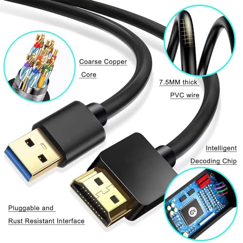 AKWOR 6.6FT USB to HDMI Adapter Cable, USB to HDMI Male 1080P HD Monitor Display Audio Video Converter Cable Cord Compatible with Windows - size: 2M