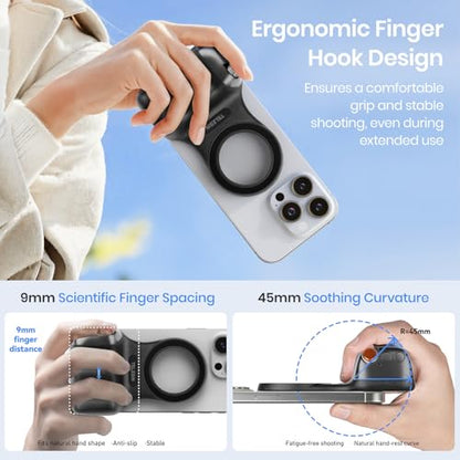Magnetic Phone Camera Grip, Smartphone Shooting Holder Selfie Handle Snap with Wireless Shutter Button Remote for iPhone 16 15 14 13 12 Pro Max Android Cellphone Vlog Video Photography (Black) - color: Black