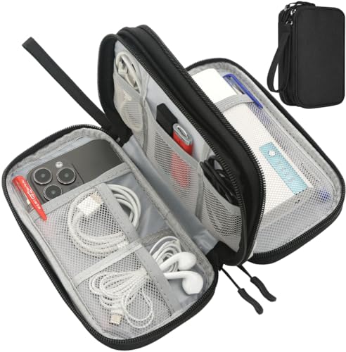 CAAORDKSO Electronics Organizer Travel Bag, Small Cable Organizer Case Waterproof Accessories Pouch, Travel Electronic Carrying Case for Cord, Charger, Phone, USB, Power Bank, Earphone (Black, Medium) - color: Black, size: Medium