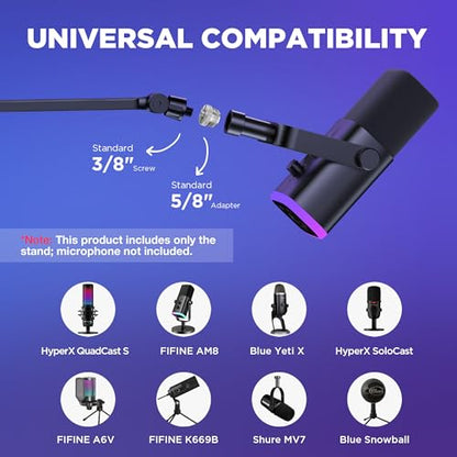 InnoGear Low Profile Mic Arm, 360° Rotatable Microphone Arm Stand Foldable Desk Mic Boom Arm with 3/8" to 5/8" Adapter for Fifine AM8 K669B Blue Yeti HyperX QuadCast SoloCast AT2020 and Other Mics - color: Black, style: 3-Axis Arm
