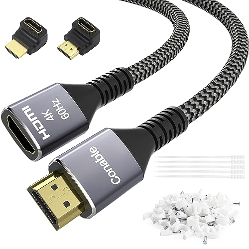 4K HDMI Extension Cable 25 Feet, HDMI 2.0 Braided Extender Male to Female Cord, Pure Copper 3D 4K@60Hz 2160p 1080p HDR HDCP 2.2 ARC (with 25 Ties, 25 U Nails, 2 HDMI Adapters)- 25FT - size: 25 Feet