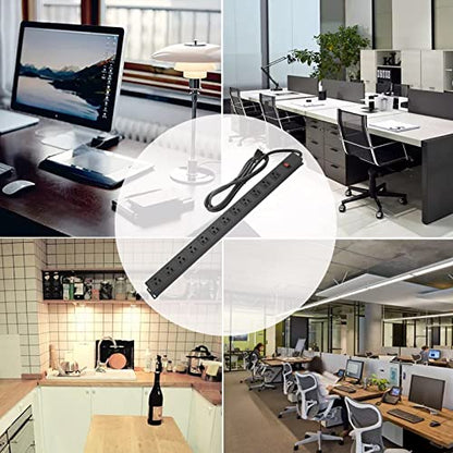 HHSOET Aluminum Wall Mount Power Strip - 12 AC Outlets, 15 FT Cord, 15A 125V Switch - size: 15 ft, style: 12 Outlets