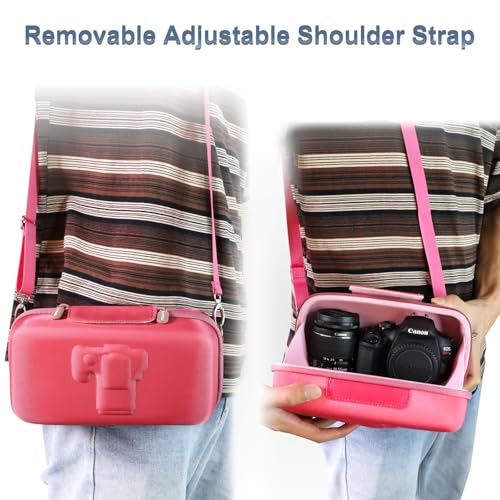 LTGEM Camera Case for Canon EOS Rebel T7 / R50 / R100 / R50 V / T6 / R8 / R10 / RP / SL3 / R5 / T100 DSLR SLR Camera and 18-55mm/18-45mm Lens with Shoulder Strap, Magenta+Pink - color: Magenta+Pink