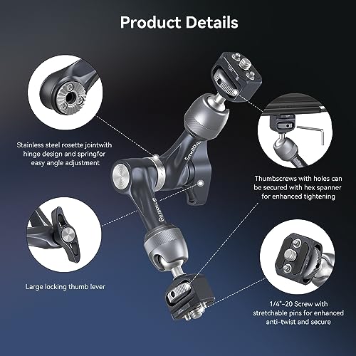 SMALLRIG 7" Rosette Magic Arm, Camera Monitor Mount, Articulating Arm with 1/4"-20 Screws and Anti-Twist Pins, Max Load Capacity 3.5kg Friction Arm, for Cameras, Monitors, LED Lights and Phones - size: 7" (Regular)