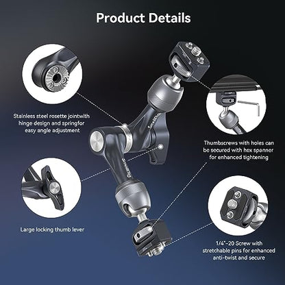 SMALLRIG 7" Rosette Magic Arm, Camera Monitor Mount, Articulating Arm with 1/4"-20 Screws and Anti-Twist Pins, Max Load Capacity 3.5kg Friction Arm, for Cameras, Monitors, LED Lights and Phones - size: 7" (Regular)