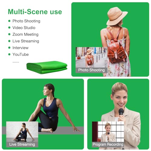 Aimosen 12 X 10 FT Large Green Screen Backdrop for Photography, GreenScreen Background for Zoom Meeting, Polyester Cloth Fabric Curtain, Chromakey Video Photoshoot Studio YouTube Conference Streaming - color: Green