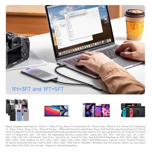 2 in 1 USB C to USB C and Lightning Carplay Cable 100W 4FT 1Pack Two Devices Simultaneous Fast Charging Compatible with MacBook Air/Pro/iPad/iPhone 17/16/15/14/13/12,Galaxy S26/S25/24/Pixel 10 - color: Black, size: 4FT