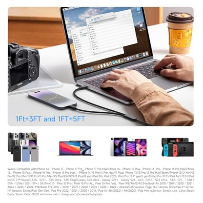 2 in 1 USB C to USB C and Lightning Carplay Cable 100W 4FT 1Pack Two Devices Simultaneous Fast Charging Compatible with MacBook Air/Pro/iPad/iPhone 17/16/15/14/13/12,Galaxy S26/S25/24/Pixel 10 - color: Black, size: 4FT