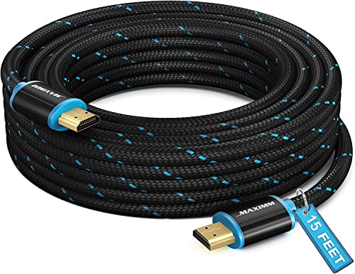 Maximm Hdmi Cable 4K 15 Ft, 1 Pack, Braided, 18Gbps, Hdmi 2.0, Gold-Plated - color: 1 Pack, size: 15 Feet