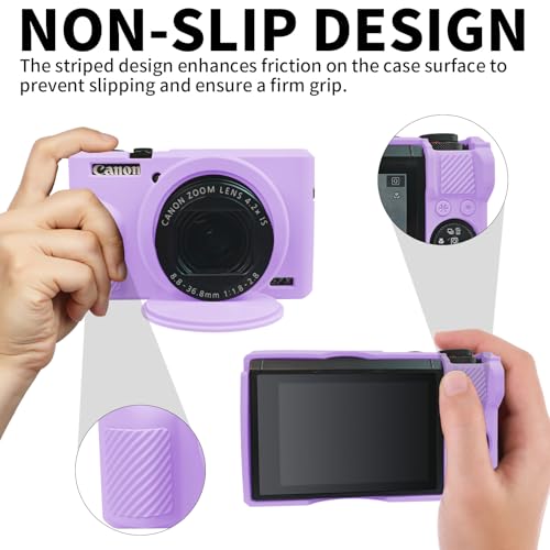 G7X Mark III Case, Soft Silicone Protective Case Cover for Canon Powershot G7X Mark III Digital Camera, Durable Camera Body Skin Protector with Removable Lens Cover - Purple - color: Purple