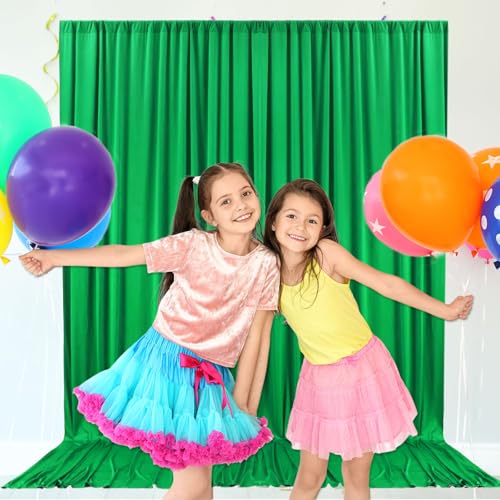 10ft x 10ft Grass Green Backdrop Curtains for Parties, Fabric Satin Background Curtain with Rod Pockets for Weddings, Birthday, Baby Shower, Photography, Graduation Party Backdrop Drapes, 2 Panels - color: Grass Green