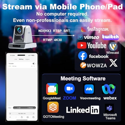 zowietek 4K PTZ Camera, ZowiePTZ, Ergo-Ease Remote Control(No Battery), ZowieX APP Manager, 25X Optical+12X Digital Zoom, SDI/HDMI/USB, RTSP/RTMP(s)/SRT Stream, Meeting, Church, Event, Teaching - color: HDMI SDI USB, size: 25X
