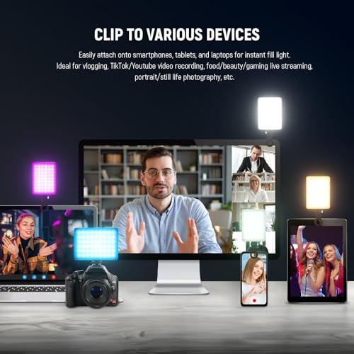NEEWER VL67C RGB Selfie Light with APP Control, 94 LED CRI97 2000mAh Rechargeable, Cold Shoe Mount as Camera Light, Portable Front & Back Phone Clip for TikTok, Video Conference Light for Laptop