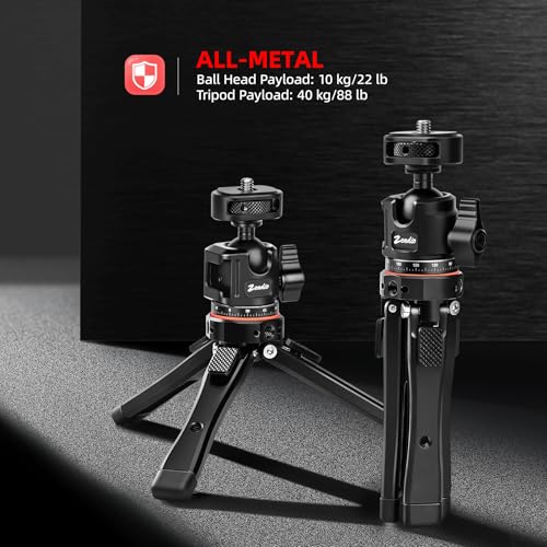 Zeadio Metal Camera Mini Tripod, with 1/4" Screw Ball Head Mount, Adjustable Heights Desktop Vlog Stand for Smooth 4 Osmo Mobile Ronin-S Vimble 2 Gimbal Handle Grip Stabilizer and All Cameras - style: Standard Ball Head