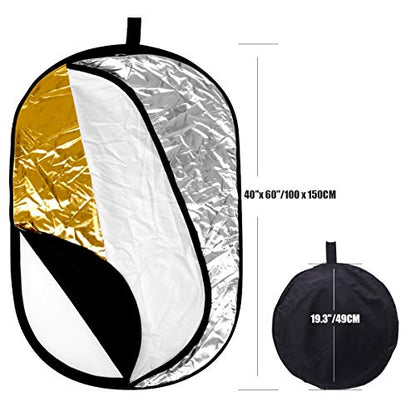 5 in 1 Camera Lighting Reflector/Diffuser Kit 40"x 60"/100 x 150CM Portable Multi-Disc Collapsible Backdround/Backdrop with Carrying Case for Photpgraphy Studio Outdoor Vedio Lighting - size: 40x60inch