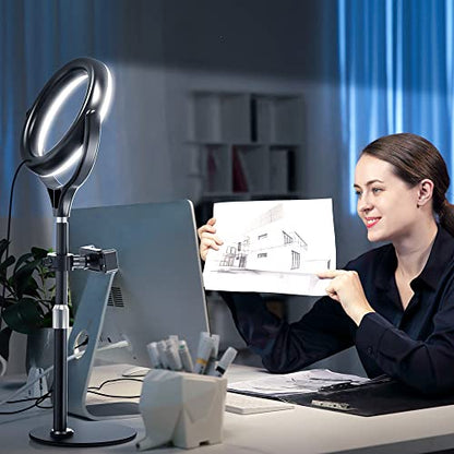 8 inch Desk Ring Light with Stand for for Video Conference,Adjustable Zoom Lighting for Computer, Circle Light for Video Recording, Video Calls, Online Class, Live Streaming, Podcast