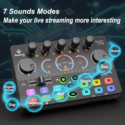 Podcast Equipment Bundle,5RGB Mixer with XLR-6.5mm interface,Dynamic Microphone, TF Card, Surround Sound, Suitable for Streaming/TikTok/YouTube, Compatible with Mobile Phones, PC,Camera RS2 - style: Audio interface+ 1 dynamic mic