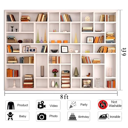 CGXINS White Bookshelf Office Backdrop Photo Backdrop Video Conference Zoom Backdrop Home Office Decoration Banner Polyester Company Video Conference Background (8X6 FT) - size: 8X6 FT