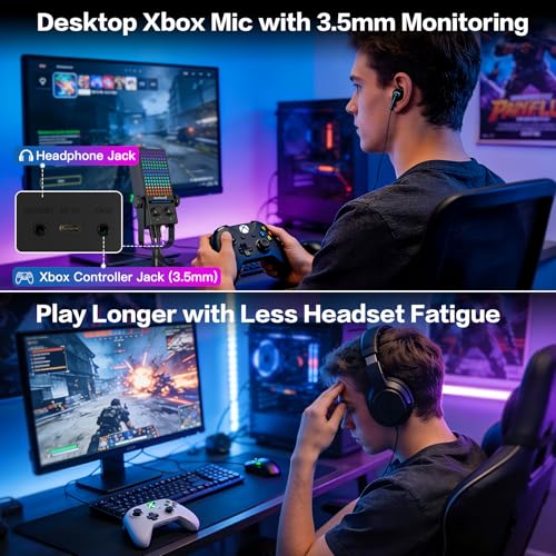 ZealSound USB Gaming Microphone for Xbox PC Mac iPhone & Android, Noise Reduction Mic with One-Tap Mute, Gain Control, Zero-Latency Monitoring & RGB Lighting, for YouTube TikTok Podcasting & Streaming - color: Black