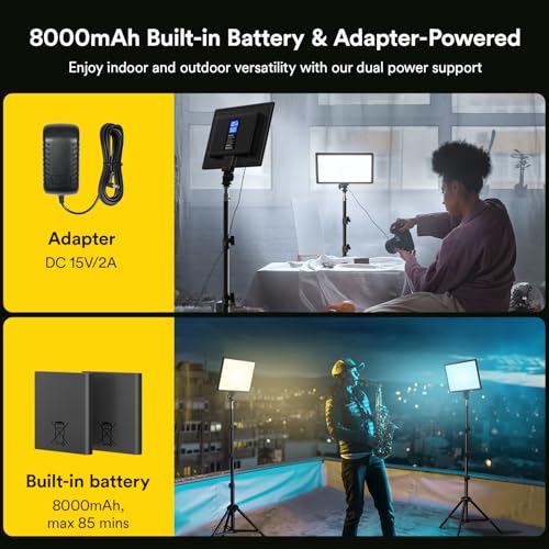 RALENO 13" Edge-Lit LED Video Light Panel Kit, 2-Pack Bi-Color 2500K-6500K Soft Studio Lights with CRI 95+, 75" Stand & 8000mAh Rechargable Battery, Photography Light for Streaming/Zoom/YouTube/Makeup