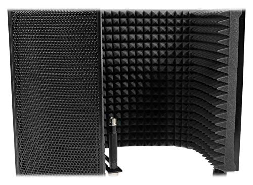 Rockville ROCKSHIELD 3 Large Studio Mic Isolation Shield, Sound Dampening | Acoustic Foam, 5-Panel, Stand Mountable, Desktop Use, Steel Frame, Foldable, Vented Back Plate, 5/8 Adapter, Tripod Base